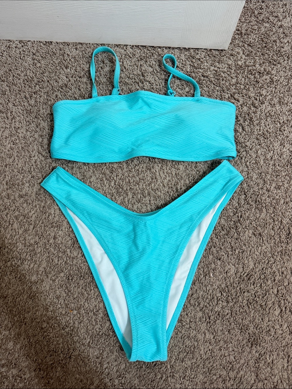 Cupshe Bright Blue Women's Two Piece Bandeau Cheeky Bikini Set Size Large